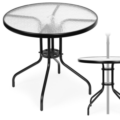 Stolik ogrodowy okrągły 80 cm na taras ogród balkon szkło hartowane otwór na parasol MultiGarden MultiGarden Stolik ogrodowy okrągły 80 cm na taras ogród balkon szkło hartowane otwór na parasol MultiGarden MultiGarden