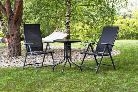 Stolik ogrodowy okrągły 80 cm na taras ogród balkon szkło hartowane otwór na parasol MultiGarden MultiGarden Stolik ogrodowy okrągły 80 cm na taras ogród balkon szkło hartowane otwór na parasol MultiGarden MultiGarden