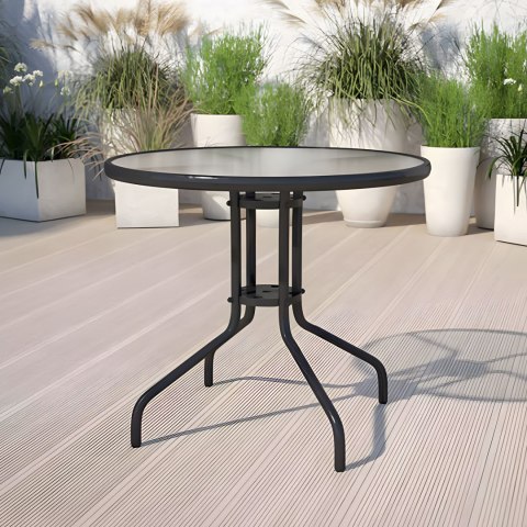 Stolik ogrodowy okrągły 80 cm na taras ogród balkon szkło hartowane otwór na parasol MultiGarden MultiGarden Stolik ogrodowy okrągły 80 cm na taras ogród balkon szkło hartowane otwór na parasol MultiGarden MultiGarden