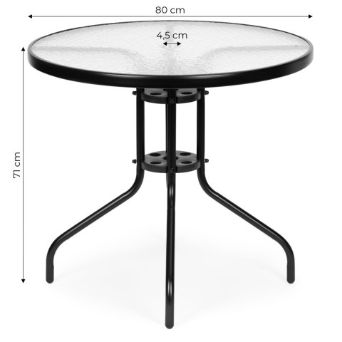 Stolik ogrodowy okrągły 80 cm na taras ogród balkon szkło hartowane otwór na parasol MultiGarden MultiGarden Stolik ogrodowy okrągły 80 cm na taras ogród balkon szkło hartowane otwór na parasol MultiGarden MultiGarden
