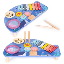 Stolik z instrumentami stół muzyczny cymbałki talerz perkusyjny tarka motyw morski ECOTOYS ECOTOYS