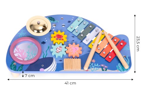 Stolik z instrumentami stół muzyczny cymbałki talerz perkusyjny tarka motyw morski ECOTOYS ECOTOYS Stolik z instrumentami stół muzyczny cymbałki talerz perkusyjny tarka motyw morski ECOTOYS ECOTOYS