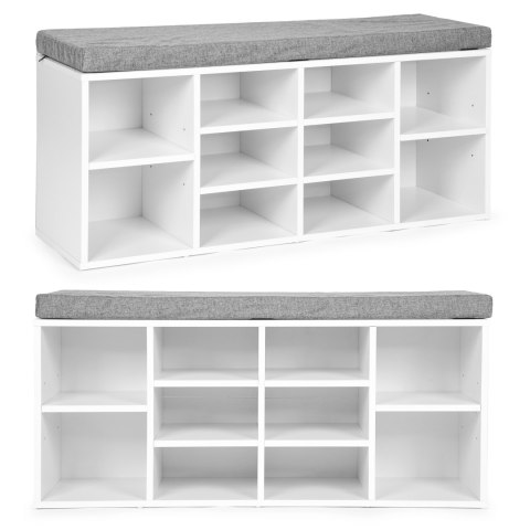 Szafka na buty z szarą poduszką 10 półek biała ModernHome Szafka na buty z szarą poduszką 10 półek biała ModernHome