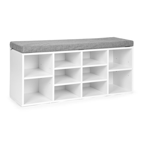 Szafka na buty z szarą poduszką 10 półek biała ModernHome Szafka na buty z szarą poduszką 10 półek biała ModernHome