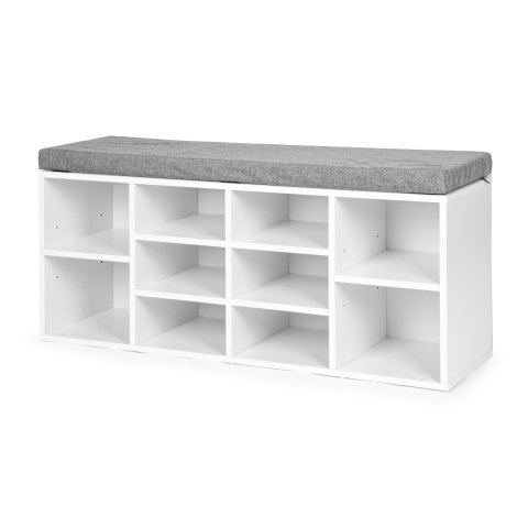 Szafka na buty z szarą poduszką 10 półek biała ModernHome Szafka na buty z szarą poduszką 10 półek biała ModernHome