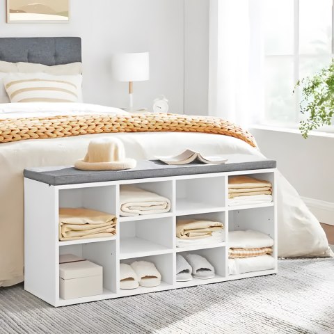 Szafka na buty z szarą poduszką 10 półek biała ModernHome Szafka na buty z szarą poduszką 10 półek biała ModernHome