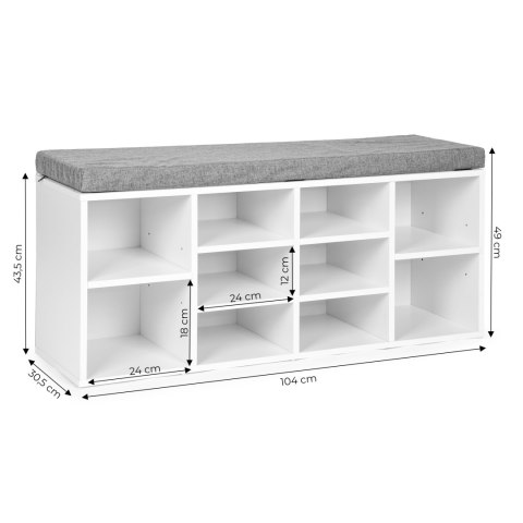 Szafka na buty z szarą poduszką 10 półek biała ModernHome Szafka na buty z szarą poduszką 10 półek biała ModernHome