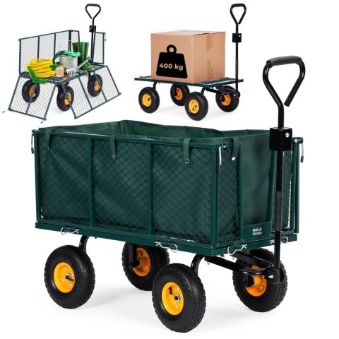 Wózek transportowy ogrodowy 400 kg do traktorka otwierane burty duże pompowane koła MultiGarden MultiGarden Wózek transportowy ogrodowy 400 kg do traktorka otwierane burty duże pompowane koła MultiGarden MultiGarden