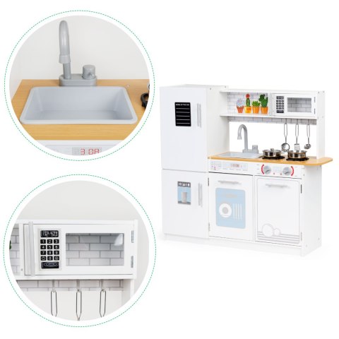 Drewniana kuchnia dla dzieci światło led + garnki ECOTOYS ECOTOYS Drewniana kuchnia dla dzieci światło led + garnki ECOTOYS ECOTOYS