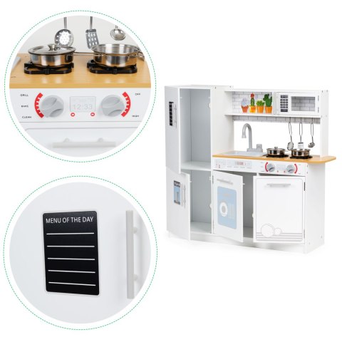 Drewniana kuchnia dla dzieci światło led + garnki ECOTOYS ECOTOYS Drewniana kuchnia dla dzieci światło led + garnki ECOTOYS ECOTOYS