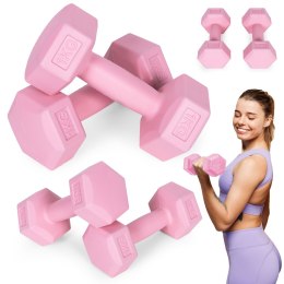Hantle sześciokątne zestaw 2x1 kg ciężarki do ćwiczeń obciążniki fitness różowe ModernHome ModernHome