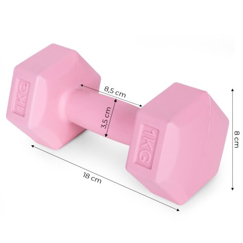 Hantle sześciokątne zestaw 2x1 kg ciężarki do ćwiczeń obciążniki fitness różowe ModernHome ModernHome Hantle sześciokątne zestaw 2x1 kg ciężarki do ćwiczeń obciążniki fitness różowe ModernHome ModernHome