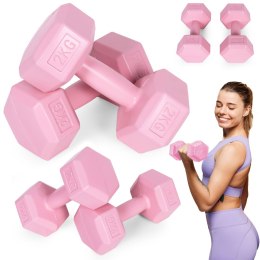 Hantle sześciokątne zestaw 2x2 kg ciężarki do ćwiczeń obciążniki fitness różowe ModernHome ModernHome
