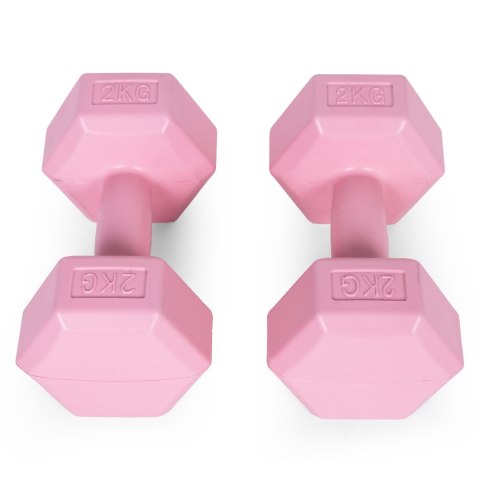 Hantle sześciokątne zestaw 2x2 kg ciężarki do ćwiczeń obciążniki fitness różowe ModernHome ModernHome Hantle sześciokątne zestaw 2x2 kg ciężarki do ćwiczeń obciążniki fitness różowe ModernHome ModernHome