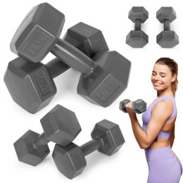 Hantle sześciokątne zestaw 2x2 kg ciężarki do ćwiczeń obciążniki fitness szare ModernHome ModernHome