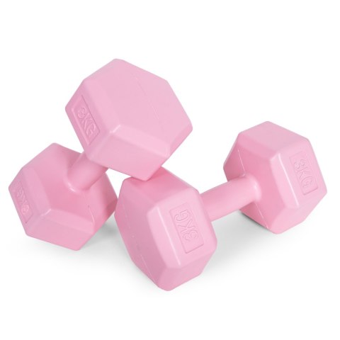 Hantle sześciokątne zestaw 2x3 kg ciężarki do ćwiczeń obciążniki fitness różowe ModernHome ModernHome Hantle sześciokątne zestaw 2x3 kg ciężarki do ćwiczeń obciążniki fitness różowe ModernHome ModernHome