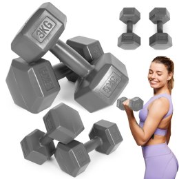 Hantle sześciokątne zestaw 2x3 kg ciężarki do ćwiczeń obciążniki fitness szare ModernHome ModernHome