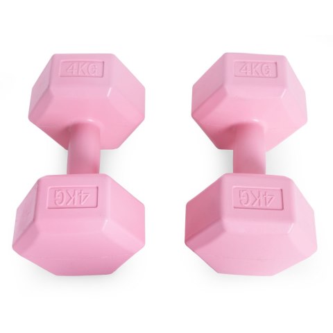 Hantle sześciokątne zestaw 2x4 kg ciężarki do ćwiczeń obciążniki fitness różowe ModernHome ModernHome Hantle sześciokątne zestaw 2x4 kg ciężarki do ćwiczeń obciążniki fitness różowe ModernHome ModernHome