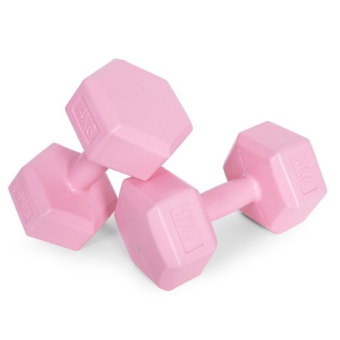 Hantle sześciokątne zestaw 2x4 kg ciężarki do ćwiczeń obciążniki fitness różowe ModernHome ModernHome Hantle sześciokątne zestaw 2x4 kg ciężarki do ćwiczeń obciążniki fitness różowe ModernHome ModernHome