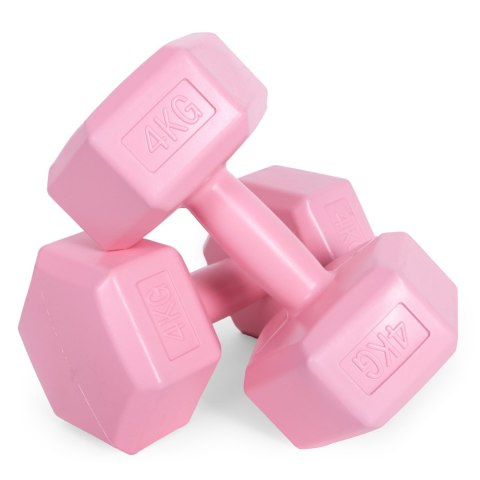 Hantle sześciokątne zestaw 2x4 kg ciężarki do ćwiczeń obciążniki fitness różowe ModernHome ModernHome Hantle sześciokątne zestaw 2x4 kg ciężarki do ćwiczeń obciążniki fitness różowe ModernHome ModernHome
