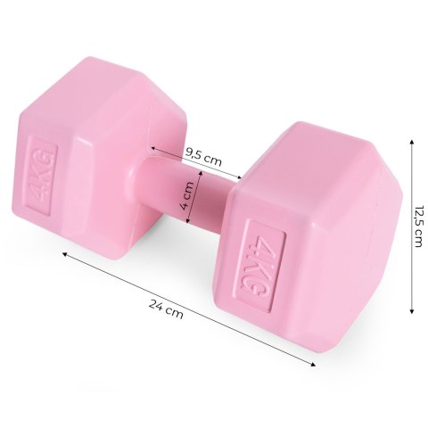 Hantle sześciokątne zestaw 2x4 kg ciężarki do ćwiczeń obciążniki fitness różowe ModernHome ModernHome Hantle sześciokątne zestaw 2x4 kg ciężarki do ćwiczeń obciążniki fitness różowe ModernHome ModernHome