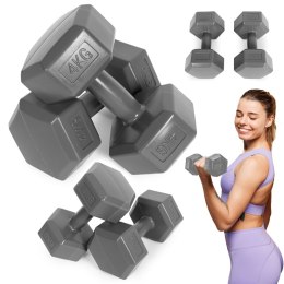 Hantle sześciokątne zestaw 2x4 kg ciężarki do ćwiczeń obciążniki fitness szare ModernHome ModernHome