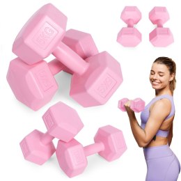 Hantle sześciokątne zestaw 2x5 kg ciężarki do ćwiczeń obciążniki fitness różowe ModernHome ModernHome