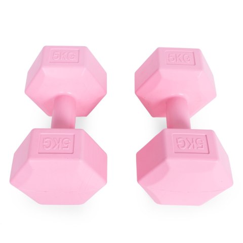 Hantle sześciokątne zestaw 2x5 kg ciężarki do ćwiczeń obciążniki fitness różowe ModernHome ModernHome Hantle sześciokątne zestaw 2x5 kg ciężarki do ćwiczeń obciążniki fitness różowe ModernHome ModernHome