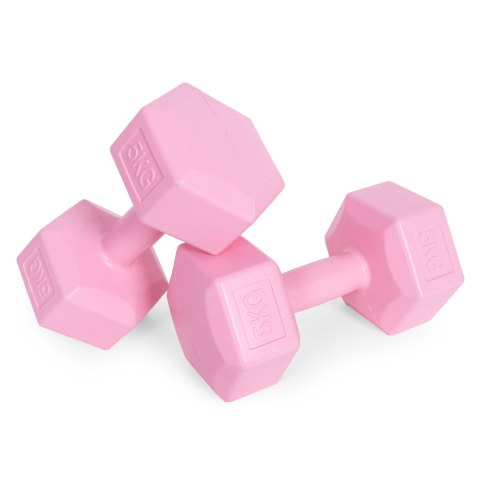 Hantle sześciokątne zestaw 2x5 kg ciężarki do ćwiczeń obciążniki fitness różowe ModernHome ModernHome Hantle sześciokątne zestaw 2x5 kg ciężarki do ćwiczeń obciążniki fitness różowe ModernHome ModernHome