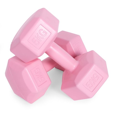 Hantle sześciokątne zestaw 2x5 kg ciężarki do ćwiczeń obciążniki fitness różowe ModernHome ModernHome Hantle sześciokątne zestaw 2x5 kg ciężarki do ćwiczeń obciążniki fitness różowe ModernHome ModernHome