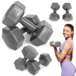 Hantle sześciokątne zestaw 2x5 kg ciężarki do ćwiczeń obciążniki fitness szare ModernHome ModernHome