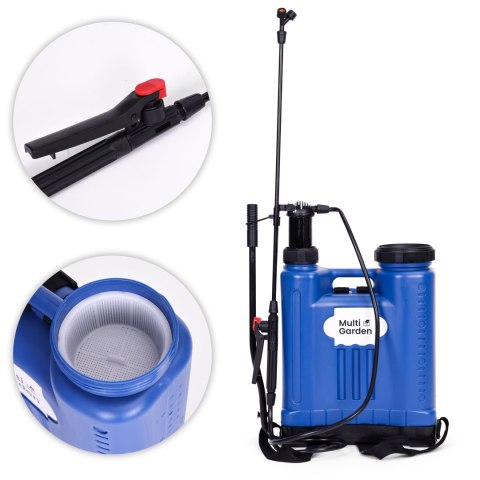 Opryskiwacz ciśnieniowy plecakowy 16L ogrodowy ręczny 2-4 bar długa lanca 4 dysze szelki MultiGarden MultiGarden Opryskiwacz ciśnieniowy plecakowy 16L ogrodowy ręczny 2-4 bar długa lanca 4 dysze szelki MultiGarden MultiGarden