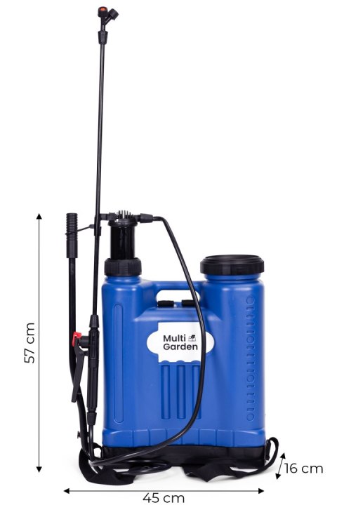 Opryskiwacz ciśnieniowy plecakowy 16L ogrodowy ręczny 2-4 bar długa lanca 4 dysze szelki MultiGarden MultiGarden Opryskiwacz ciśnieniowy plecakowy 16L ogrodowy ręczny 2-4 bar długa lanca 4 dysze szelki MultiGarden MultiGarden
