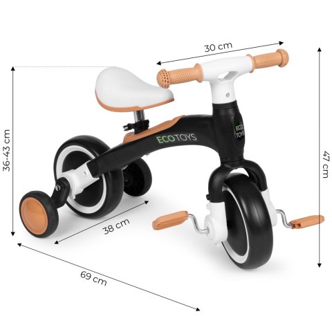 Rowerek biegowy z pedałami - treningowy kółka boczne 3w1 czarny ECOTOYS ECOTOYS Rowerek biegowy z pedałami - treningowy kółka boczne 3w1 czarny ECOTOYS ECOTOYS