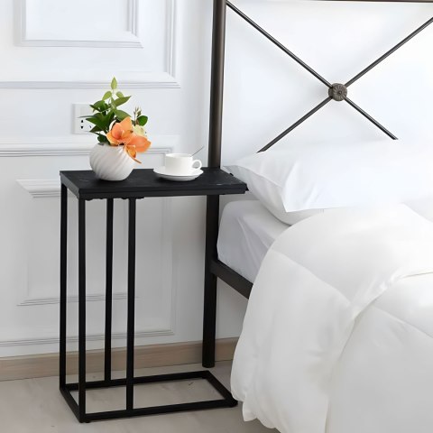 Stolik boczny pod laptopa kawowy w kształcie litery C marmur czarny ModernHome ModernHome Stolik boczny pod laptopa kawowy w kształcie litery C marmur czarny ModernHome ModernHome