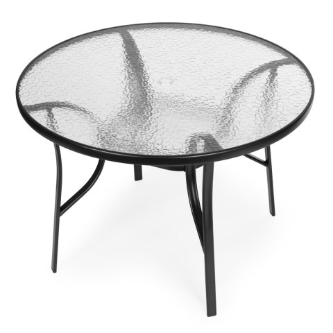 Stolik ogrodowy okrągły 100 cm (105 cm) na taras ogród balkon szkło hartowane otwór na parasol MultiGarden MultiGarden Stolik ogrodowy okrągły 100 cm (105 cm) na taras ogród balkon szkło hartowane otwór na parasol MultiGarden MultiGarden