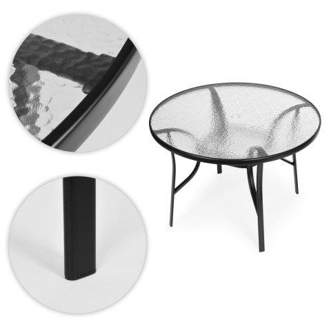 Stolik ogrodowy okrągły 100 cm (105 cm) na taras ogród balkon szkło hartowane otwór na parasol MultiGarden MultiGarden Stolik ogrodowy okrągły 100 cm (105 cm) na taras ogród balkon szkło hartowane otwór na parasol MultiGarden MultiGarden