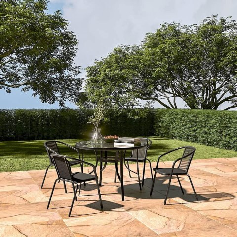 Stolik ogrodowy okrągły 100 cm (105 cm) na taras ogród balkon szkło hartowane otwór na parasol MultiGarden MultiGarden Stolik ogrodowy okrągły 100 cm (105 cm) na taras ogród balkon szkło hartowane otwór na parasol MultiGarden MultiGarden