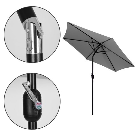 Duży parasol ogrodowy skośny łamany z korbą 6 żeber szary 270 cm MultiGarden MultiGarden Duży parasol ogrodowy skośny łamany z korbą 6 żeber szary 270 cm MultiGarden MultiGarden