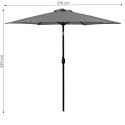 Duży parasol ogrodowy skośny łamany z korbą 6 żeber szary 270 cm MultiGarden MultiGarden