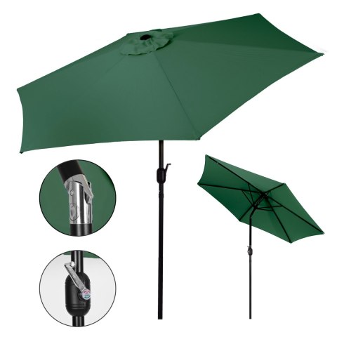 Duży parasol ogrodowy skośny łamany z korbą 6 żeber zielony 270 cm MultiGarden MultiGarden