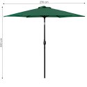 Duży parasol ogrodowy skośny łamany z korbą 6 żeber zielony 270 cm MultiGarden MultiGarden
