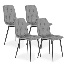 Komplet 4 krzeseł krzesło pikowane welurowe do jadalni i salonu szare ModernHome ModernHome