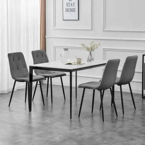 Komplet 4 krzeseł krzesło pikowane welurowe do jadalni i salonu szare ModernHome ModernHome Komplet 4 krzeseł krzesło pikowane welurowe do jadalni i salonu szare ModernHome ModernHome