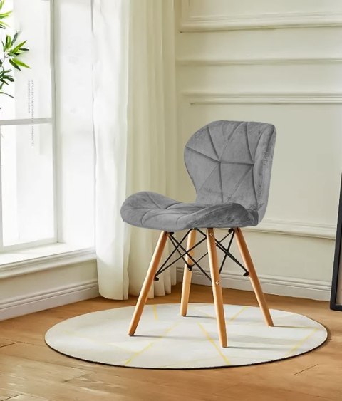 Komplet 4 krzeseł welurowych do jadalni i salonu szare ModernHome ModernHome Komplet 4 krzeseł welurowych do jadalni i salonu szare ModernHome ModernHome