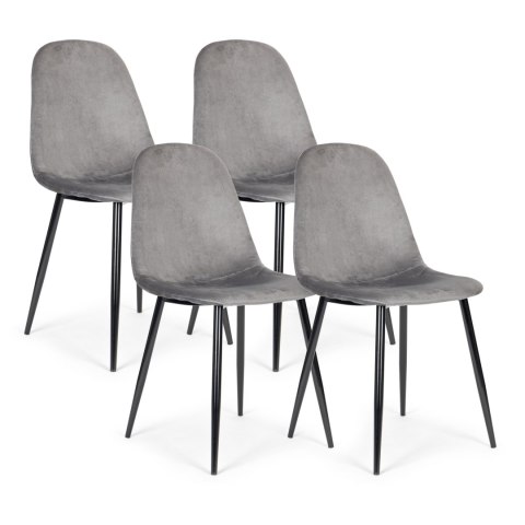 Komplet 4 krzeseł welurowych krzesło do jadalni i salonu szare ModernHome ModernHome Komplet 4 krzeseł welurowych krzesło do jadalni i salonu szare ModernHome ModernHome