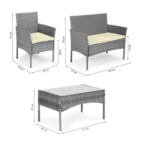 Komplet mebli ogrodowych z technorattanu ławka stolik krzesła szary MultiGarden MultiGarden Komplet mebli ogrodowych z technorattanu ławka stolik krzesła szary MultiGarden MultiGarden