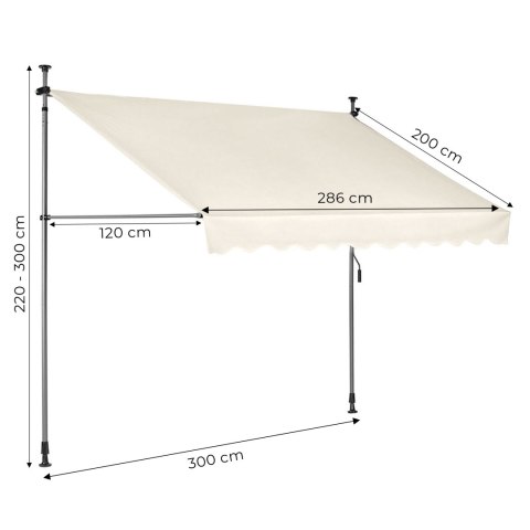 Markiza przeciwsłoneczna balkonowa 300x120 cm regulacja wysokości wodoodporna korbka ręczna beżowa MultiGarden MultiGarden Markiza przeciwsłoneczna balkonowa 300x120 cm regulacja wysokości wodoodporna korbka ręczna beżowa MultiGarden MultiGarden