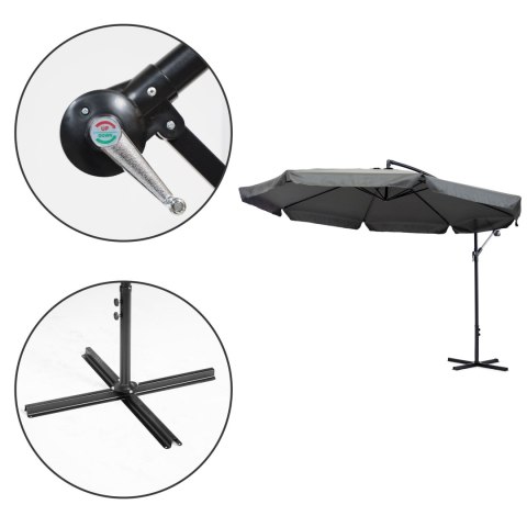 Parasol ogrodowy duży na wysięgniku składany 3,5 m szary MultiGarden MultiGarden Parasol ogrodowy duży na wysięgniku składany 3,5 m szary MultiGarden MultiGarden