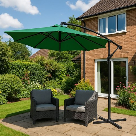 Parasol ogrodowy duży na wysięgniku składany 3 m 6 żeber zielony MultiGarden MultiGarden Parasol ogrodowy duży na wysięgniku składany 3 m 6 żeber zielony MultiGarden MultiGarden